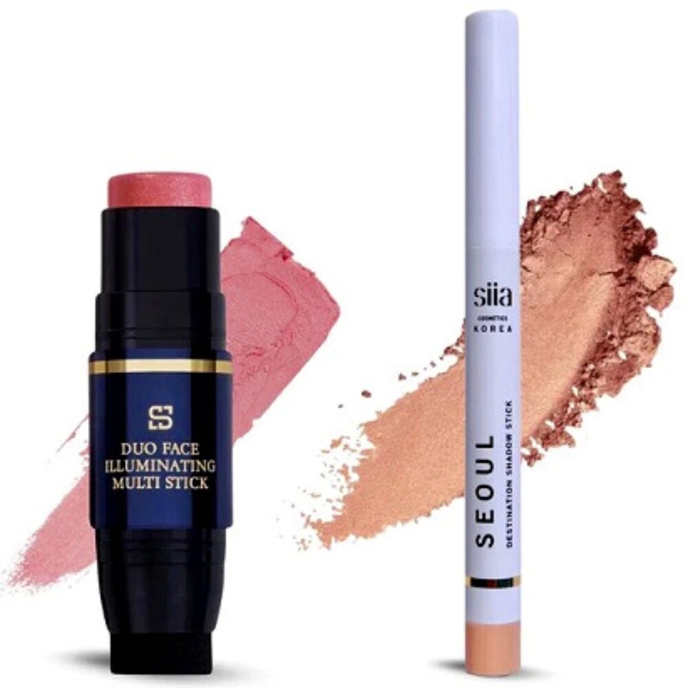 SIIA Cosmetics 2pc Beauty Glow Set Illuminating Multi Stick+Eyeshadow Stick~ROSE